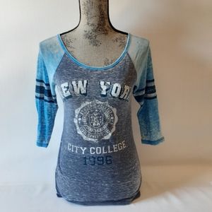L.O.L.Vintage New York city college women's blue raglon sleeve t-shirt size S